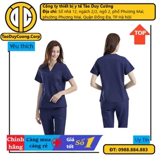 Bộ Scrubs bác sĩ NAM NỮ màu xanh than ( Navi) cao cấp - Quần áo Blouse cổ tim cho bác sĩ phẫu thuật, kỹ thuật viên phòng