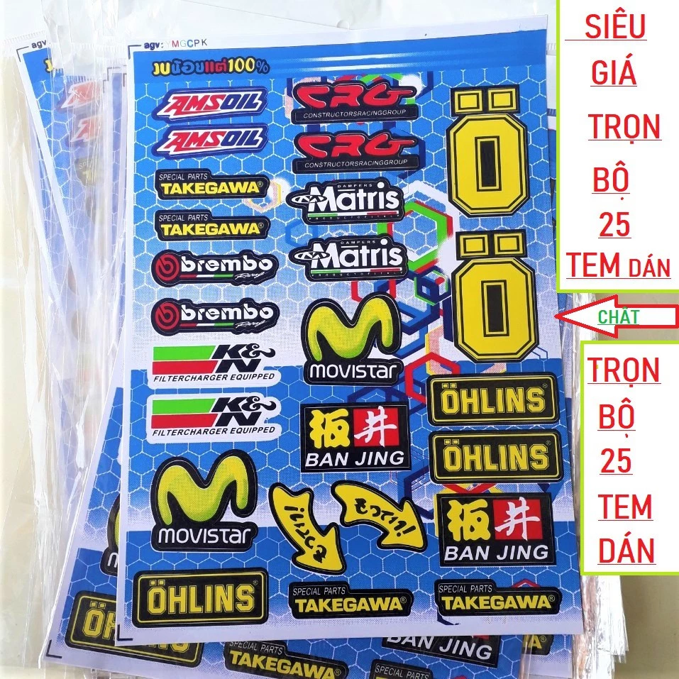 💥 TEM DÁN XE MÁY BỘ 25 TEM LOGO SIÊU ĐẸP - ĐỒ CHƠI XE MÁY💥