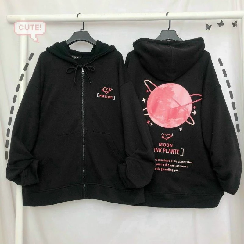 VIDEO ẢNH THẬT ]Áo Khoác MOON PINK PLANTE Vải Nỉ Ngoại Thi Đông Cao Cấp - FREESHIP - Kiểu Hoodie Có Khóa Kéo