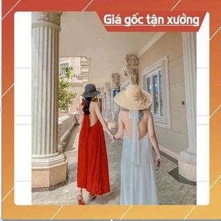 Đầm maxi BẢO KHÁNH SHOP cổ yếm hở lưng (CÓ ĐỆM NGỰC) hàng 2 lớp loại đẹp chất lụa hàn cao cấp dây nơ to bản