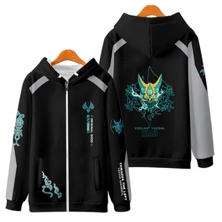 Áo Khoác Hoodie Tay Dài Dáng Rộng Có Khóa Kéo In Hình Genshin Va Chạm Xiao 3D Thời Trang Unisex 2022