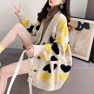 Áo khoác cardigan dệt kim dáng rộng thời trang thu đông xinh xắn cho nữ 2021