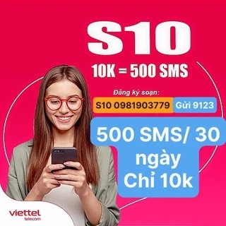 Sim sạch nhắn tin nội mạng Viettel GÓI S10 ƯU ĐÃI 500 SMS MIỄN PHÍ CHỈ 10k/ 30 Ngày, Hàng chính hãng