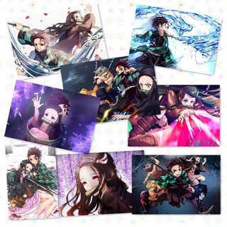 Bộ 8 tấm áp phích treo tường hình anime Kimetsu no Yaiba