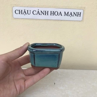 Chậu Chữ nhật bo góc bonsai sen đá mini màu Xanh ngọc gốm Bát tràng 1 size SP411