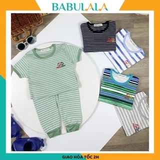 Đồ Bộ Cho Bé Trai Bé Gái Vải Cotton Hàn Minky Mom Tay Ngắn Quần Dài Sọc Kẻ Ngang Dễ Thương-Quần Áo Trẻ Em BABULALA-TN02