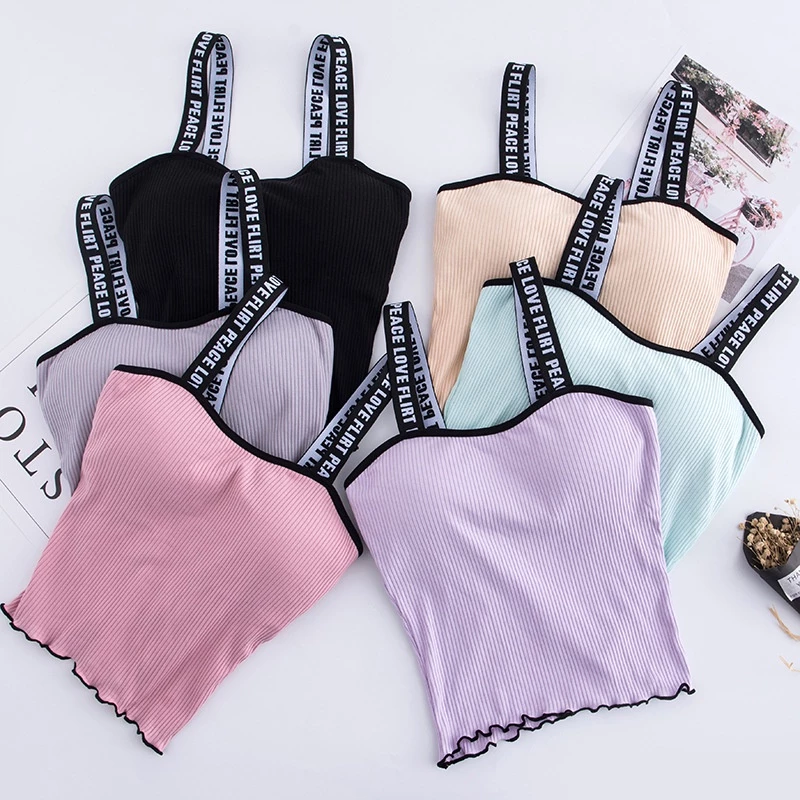 Miss Nữ Áo Xe Tăng Camisoles Cotton Quấn Ngực Chữ Cái Tiếng Anh Sling Làm Đẹp Áo Vest Nữ Thể Thao Áo Ngực Top