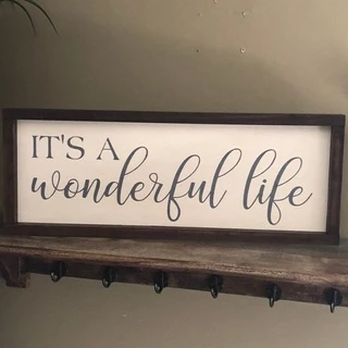 Tranh treo tường bằng gỗ "It's A Wonderful Life" decor trang trí Vintage