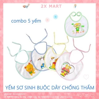 Combo 5 yếm sơ sinh ăn dặm dây buộc Fusj có lớp chống nilong thấm cho trẻ từ 0-8 tháng - 2X MART