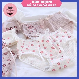 Quần Lót Nữ Cotton Dễ Thương cao cấp gân tăm hoa anh đào tôn dáng chống viêm mã A004