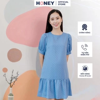 Váy bầu công sở kiểu chấm bi dáng suông đuôi cá - Thời trang đầm bầu cao cấp HONEY