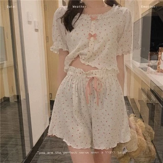 【Spot】pijama set of women's pajamas, home wear, big size set, Short Sleeve Pajamas with Floral Lace, Korean Style Cute For Women