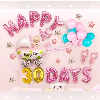 Set bong bóng phụ kiện trang trí tiệc đầy tháng, full month, happy 30 days cho bé trai bé gái - BOBABO