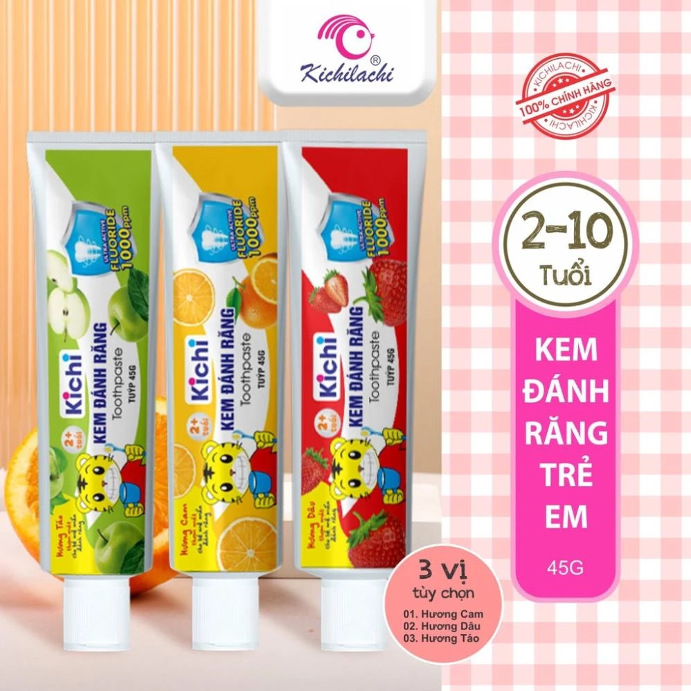 Kem đánh răng trẻ em Kodomo - Kichilachi, kem đánh rẳng nuốt được cho bé 45gr/60gr