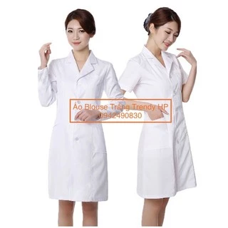 [Hot] Áo choàng blouse trắng nữ cộc tay, dài tay túi chéo thời trang -Áo blu trắng cho bác sĩ, dược sĩ, phòng thí nghiệm