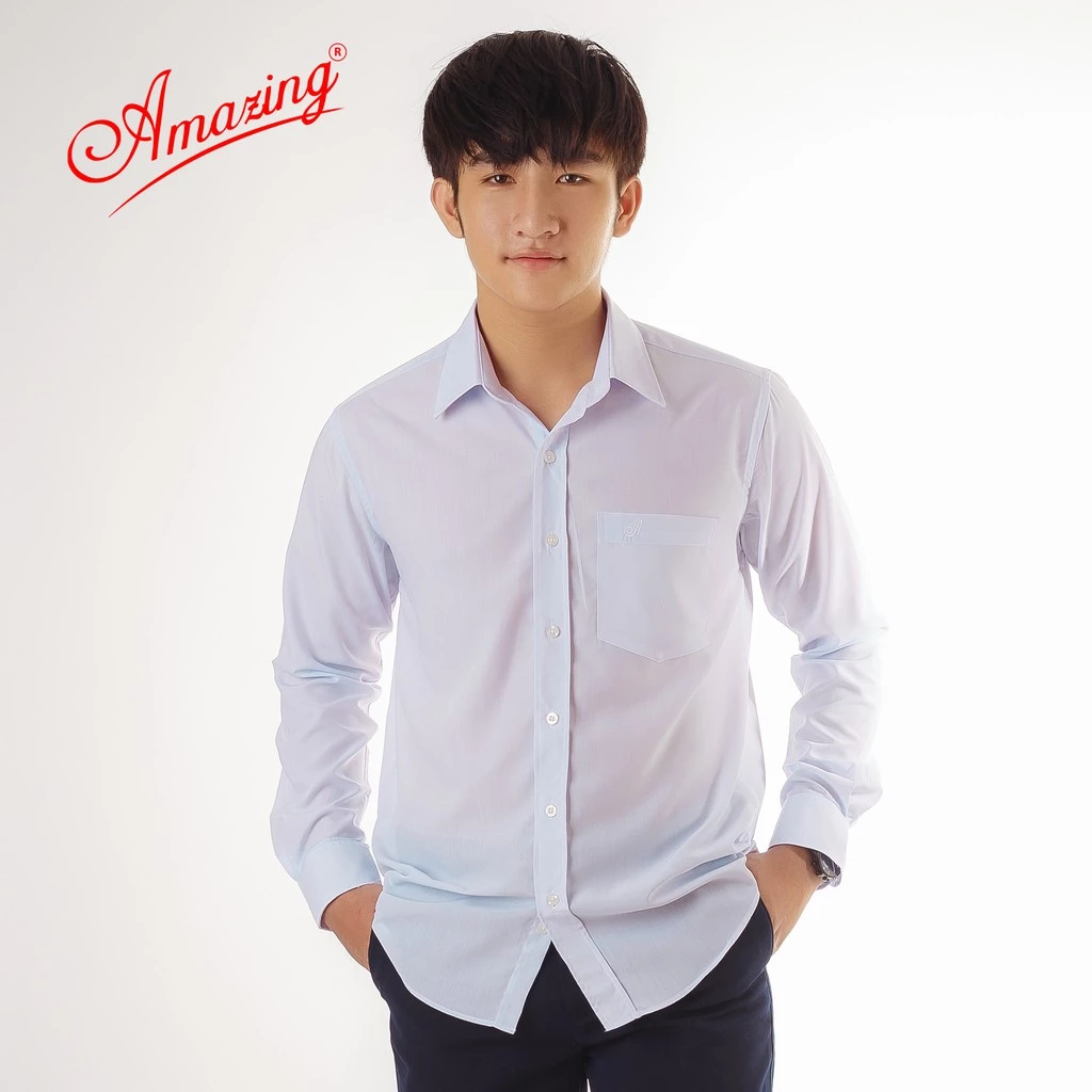 Áo sơ mi nam trắng cao cấp Amazing, form classic, big size tới 110 kg, dáng cơ bản, thân suông