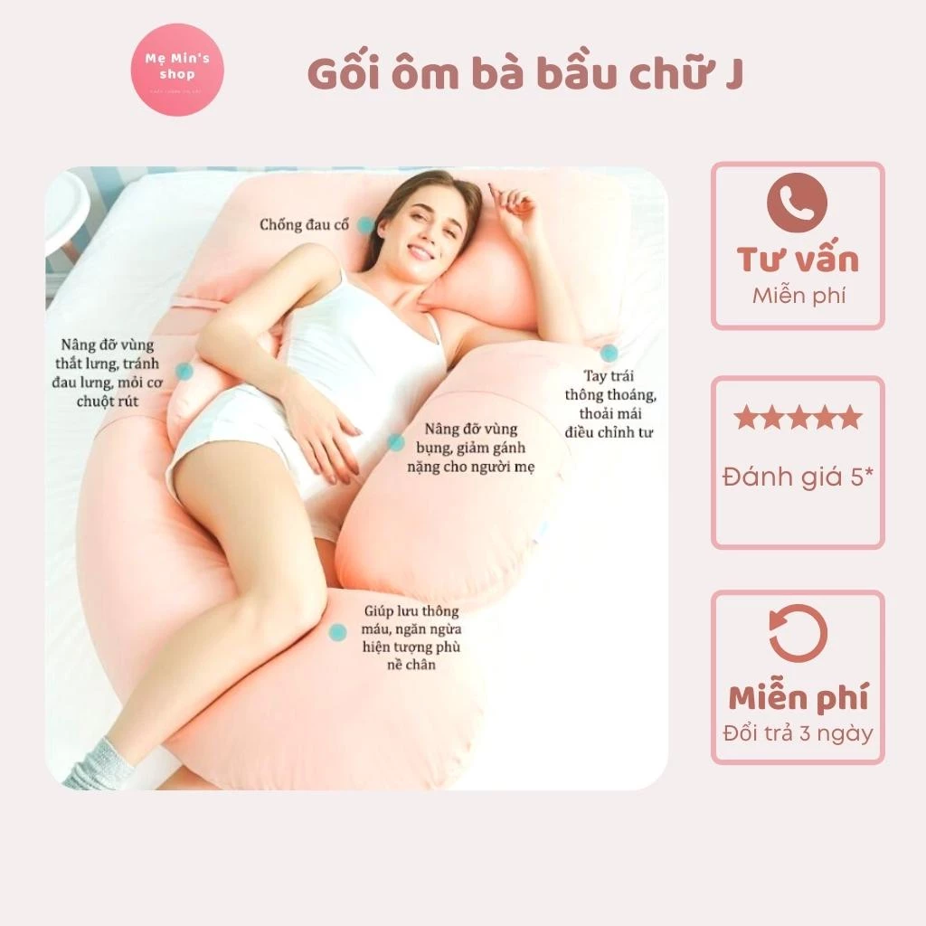 Gối ôm mẹ bầu chữ J tháo rời cao cấp.