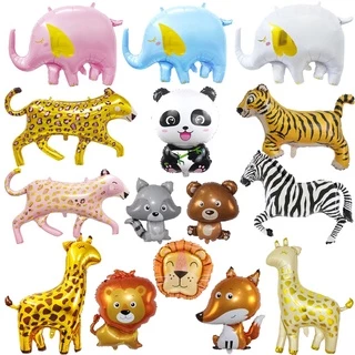 Bong Bóng Lá Nhôm Hình Động Vật Dễ Thương Animal Balloon Tiger Elephant Pink Panther Zebra Panda Fox Raccoon Balloons Ribbons