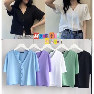 Áo Croptop Cổ Tim Nút Gài Tay Ngắn Oversize Ulzzang - MM