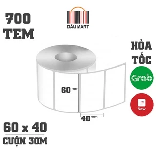 Cuộn 700 tem decal nhiệt 60x40 mm - Giấy in mã vạch 6x4 cm dài 30m dùng in tem phụ Minicode dán lên sản phẩm hàng hóa