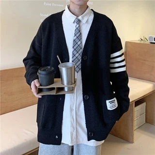 Preppy Phong Cách Cardigan Áo Len Nam Thu Đông Hợp Thời Trang Phiên Bản Hàn Quốc Chặn Màu Dệt Kim Áo Khoác Rời Đẹp Trai Thường Ngày Mồ Hôi