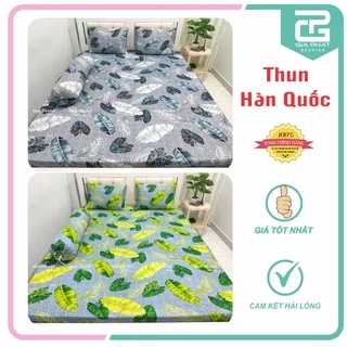 Bộ ga gối Thun Lạnh Hàn Quốc { 4 món } họa tiết Lá Chuối ( 1 ga bọc + 2 vỏ gối nằm + 1 vỏ gối ôm )