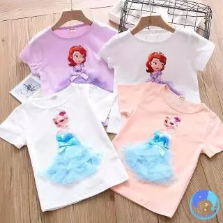 Áo thun ngắn tay trang trí hình công chúa hoạt hình Frozen cho bé gái 2-7 tuổi