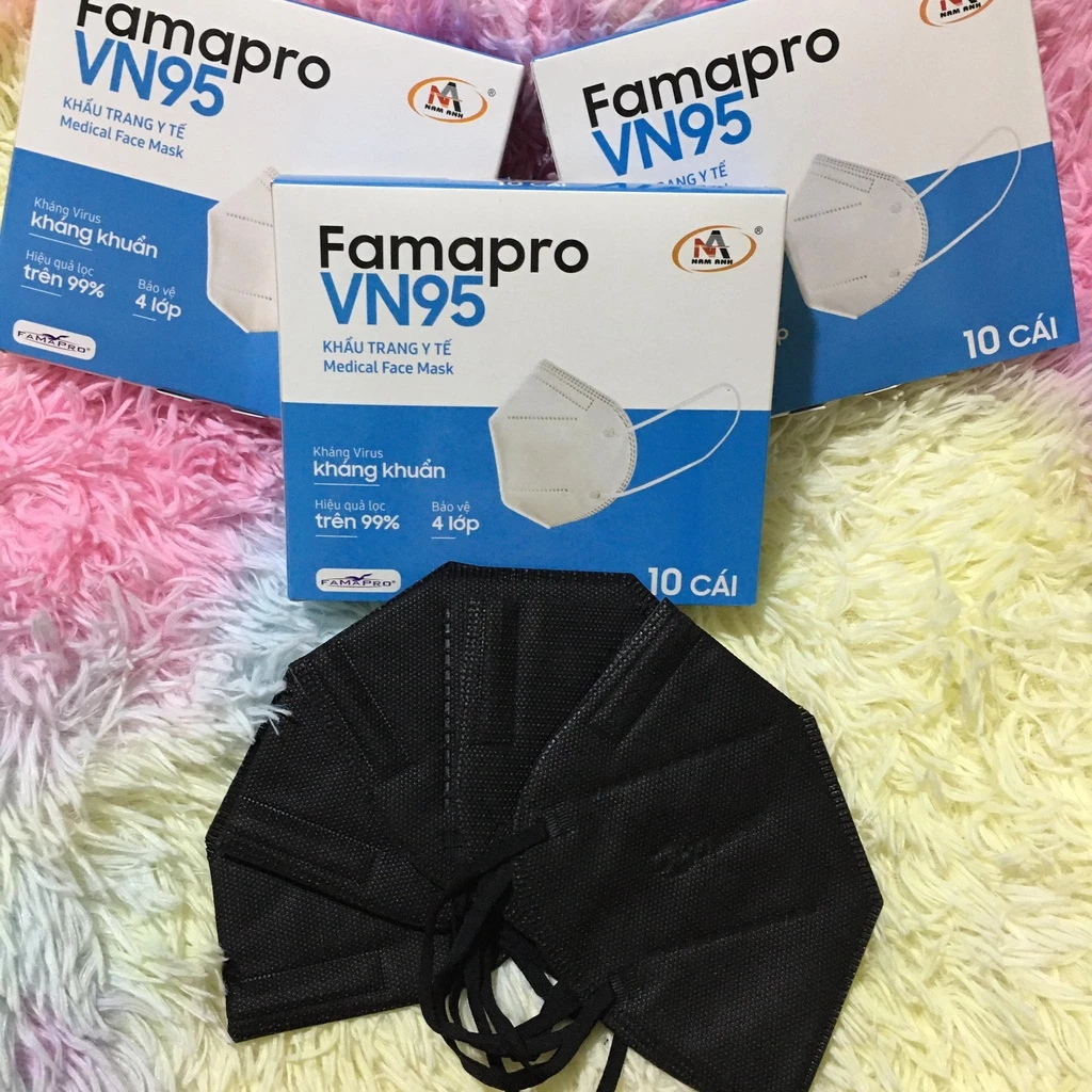 COMBO 2 Hộp khẩu trang VN95 màu đen famapro Nam Anh(Hộp 10 cái) 4 lớp