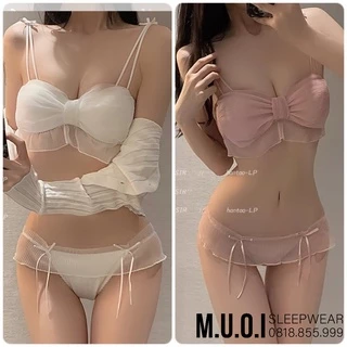 Bộ Đồ Lót, Áo Ngực Ren Sexy nơ voan hot hit mút đẩy ngực hàng Quảng Châu MUỐI SLEEPWEAR B09 - Hàng có sẵn( video)