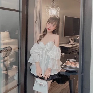 ÁO BẸT VAI TAY BỒNG DÂY RÚT DÁNG XINH BABYDOLL RU1