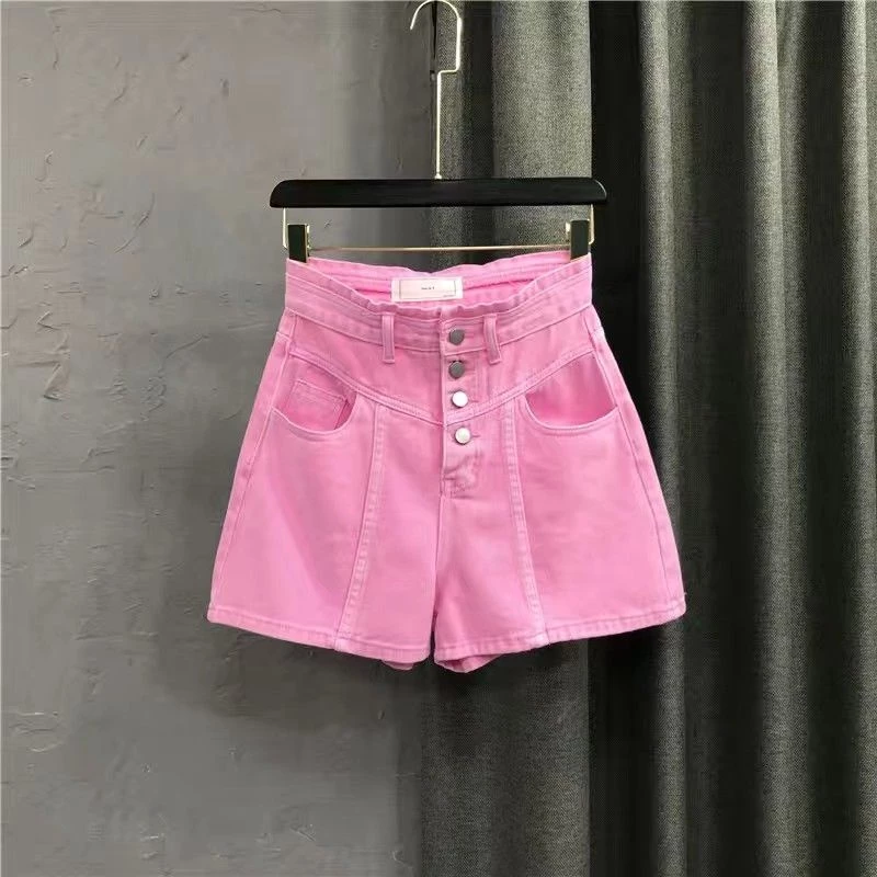 Quần short denim JSC lưng cao ống rộng phong cách phương Tây