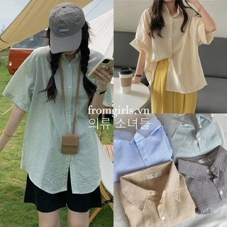 [Mã TOPSMW giảm đến 10k đơn 99k] Áo sơ mi kẻ nhiều màu, áo sơ mi tay lỡ vải xốp brown.clothes ulzzang - SM07FG