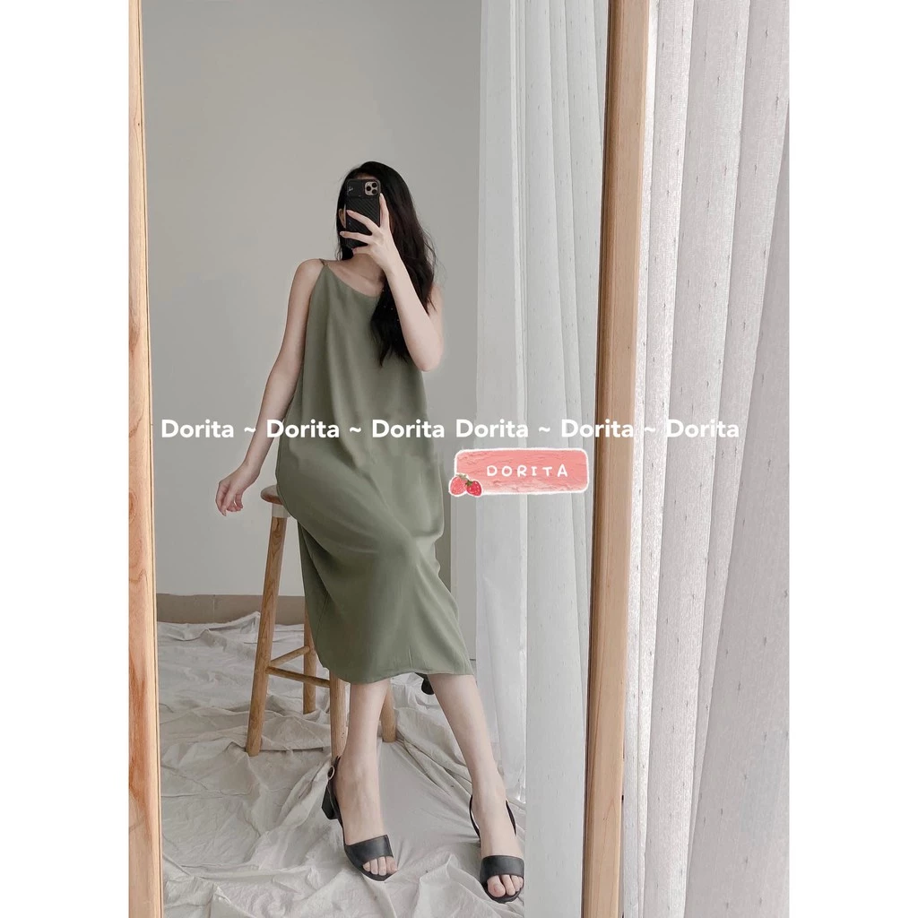 Váy 2 dây, đầm hai dây ulzzang, dáng dài, chất lụa dày dặn đẹp 307 - Dorita Boutique