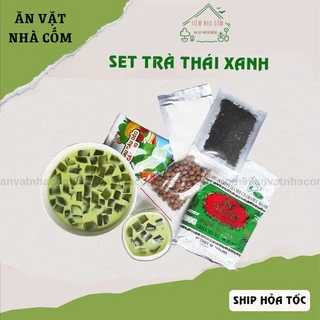 Set trà thái xanh 4 món có trân châu, set trà sữa tự pha tại nhà đảm bảo vệ sinh - Ăn vặt nhà Cốm