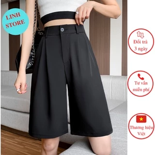 Quần Đùi Ống Rộng Nữ LINH STORE Bigsize Cạp Chun Lưng Cao Khóa Thật Mặc Đi Chơi M051