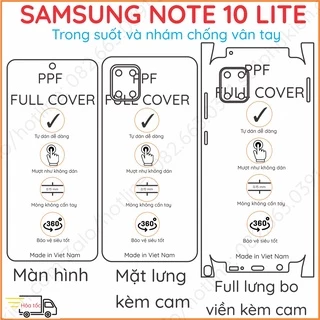 Dán PPF Samsung Note 10 lite loại trong, nhám dành cho màn hình, mặt lưng, full viền