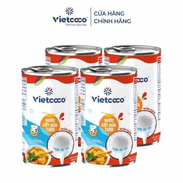 Combo 4 lon nước cốt dừa tươi Vietcoco 160ml - Món mặn