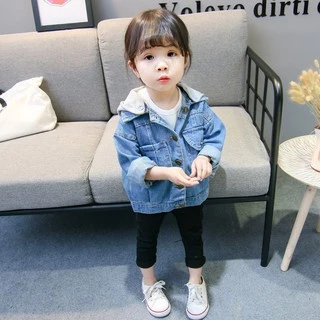 Áo khoác jeans có mũ thời trang cho bé gái