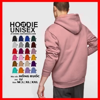 Áo hoodie unisex 2T Store H12 màu hồng ruốc - Áo khoác nỉ bông nón 2 lớp dày dặn chất lượng đẹp