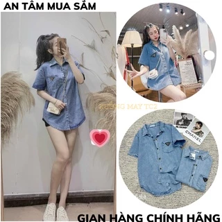 Áo sơ mi jean MẶT LOGO from rộng- áo bò demin ngắn tay phong cách ulzzang hàn quốc XƯỞNGMAYTC2