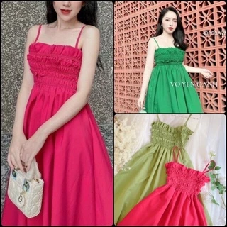 VÁY 2 DÂY CHUN NGỰC DÁNG XOÈ ULZZANG CỘT DÂY