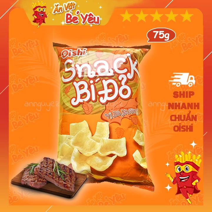 Bim bim Oishi snack bí đỏ vị bò nướng 68g siêu to khổng lồ