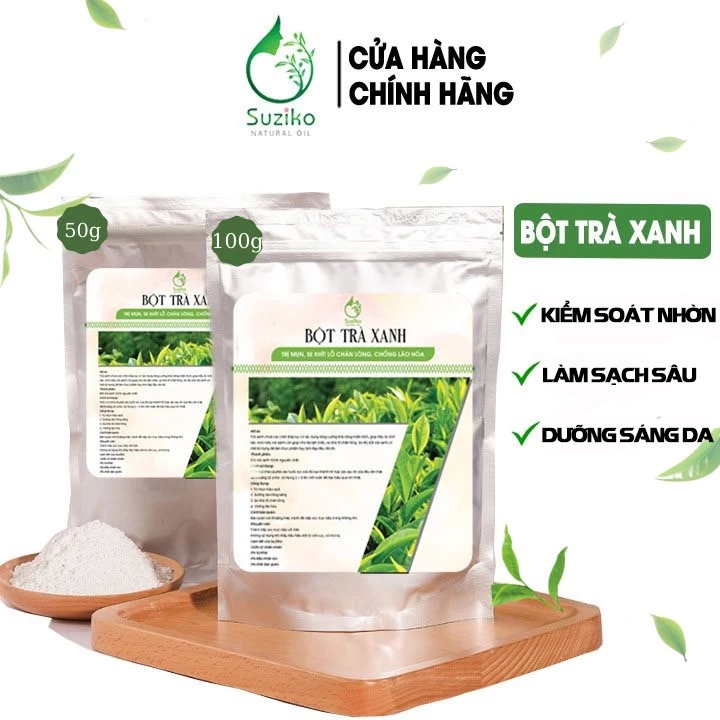 Bột Trà Xanh đắp mặt nạ hữu cơ SUZIKO nguyên chất 70G | 100% Organic