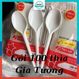 Thìa nhựa Gia Tường gói đủ 100 chiếc, Thìa nhựa dùng một lần LINHMART