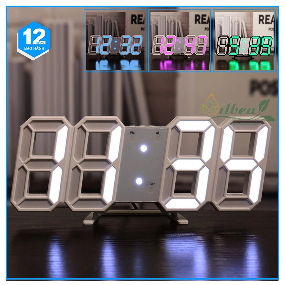 Đồng Hồ LED 3D Để Bàn, Treo Tường Thông Minh Smart Clock Với Chức Năng Báo Thức, Nhiệt Độ, Thời gian