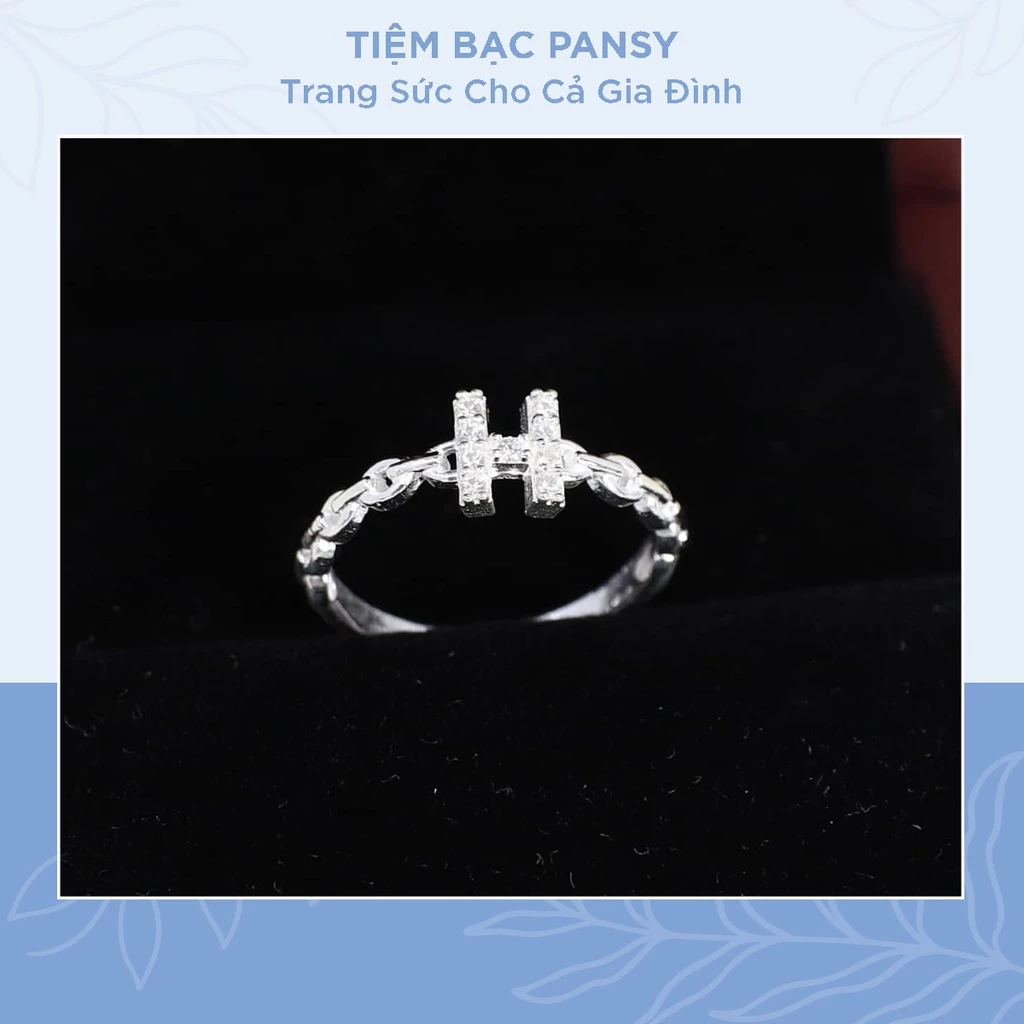 Nhẫn nữ bạc PANSY mặt chữ H đính đá - Nhẫn bạc nữ móc xích cá tính