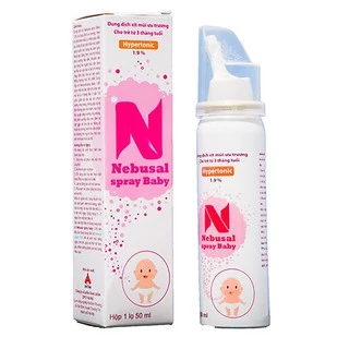 Dung dịch xịt mũi ưu trương cho trẻ từ 3 tháng tuổi Nebusal spray baby 1.9% chai 50ml làm sạch mũi trường hợp nghẹt mũi