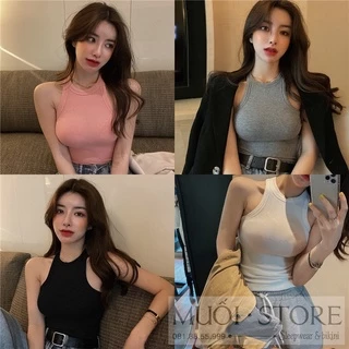 Áo thun croptop cổ bán nguyệt, áo 2 dây sat nách dáng lửng ôm body hàng Quảng Châu Muối Store A07