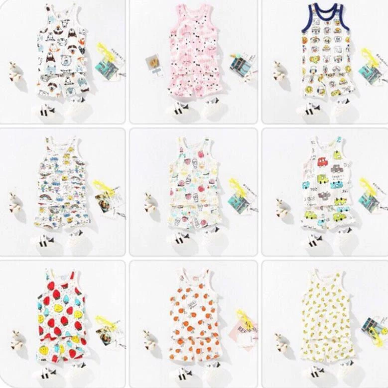 COMBO 5 Quần Áo Trẻ Em Bộ Ba Lỗ Cotton Giấy In Hình Dễ Thương Cho Bé