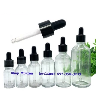 Chai Lọ Đựng Tinh Dầu, serum, thân thủy tinh trong suốt nắp bóp đen đủ loại dung tích